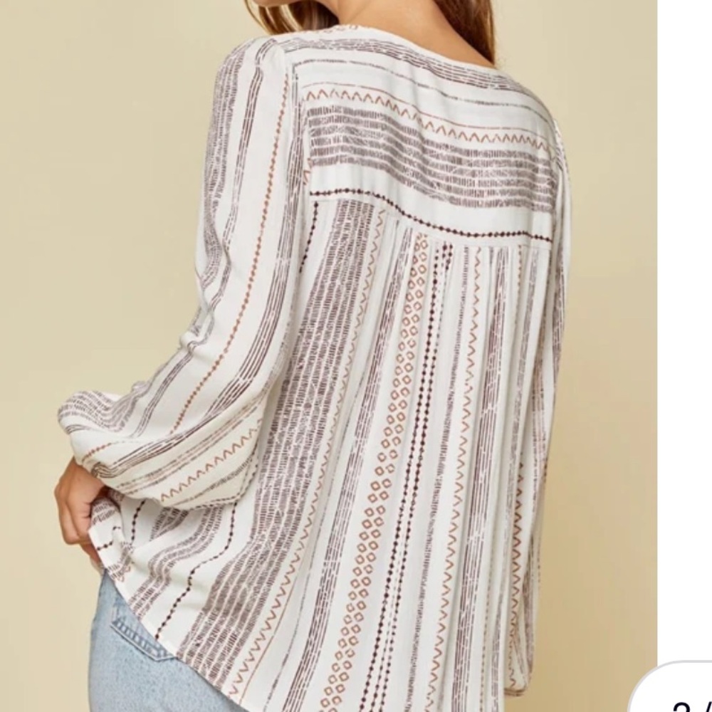 Savannah Jane Boho Bib Embroidery Blouse Ivory Mocha size 2X - Picture 3 of 10